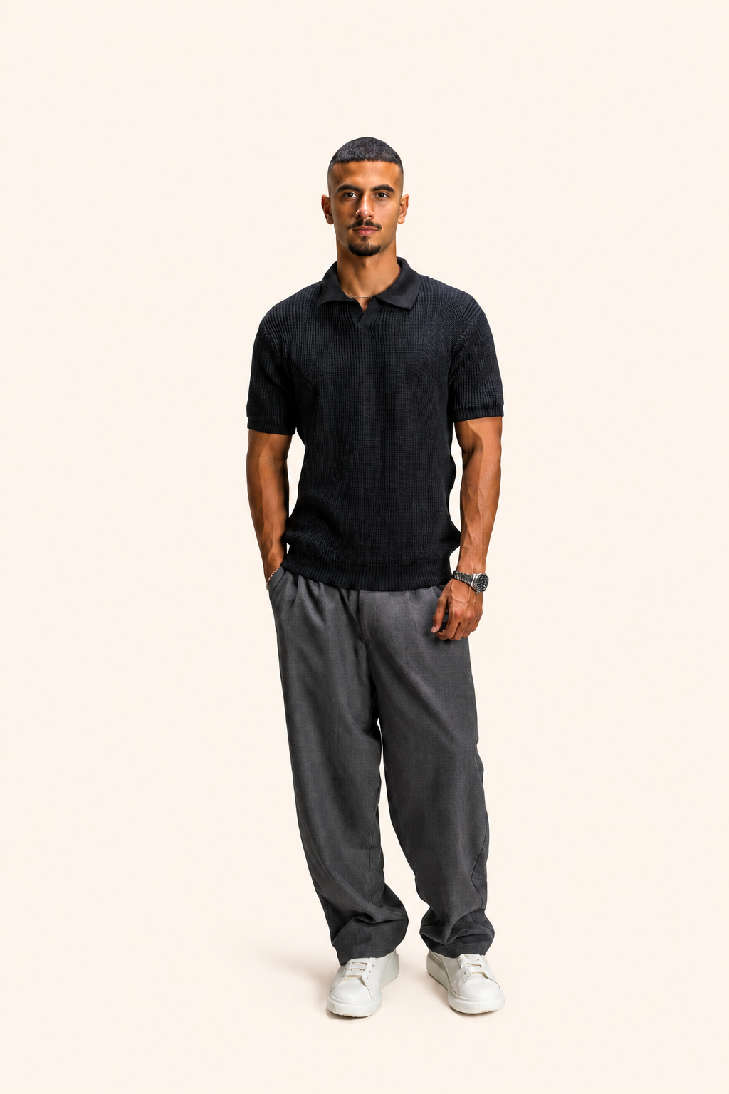 Black Knitted Polo