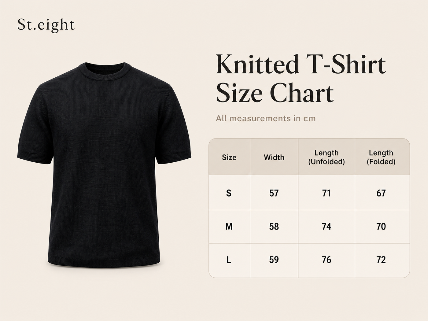 Black Knitted T-shirt size chart