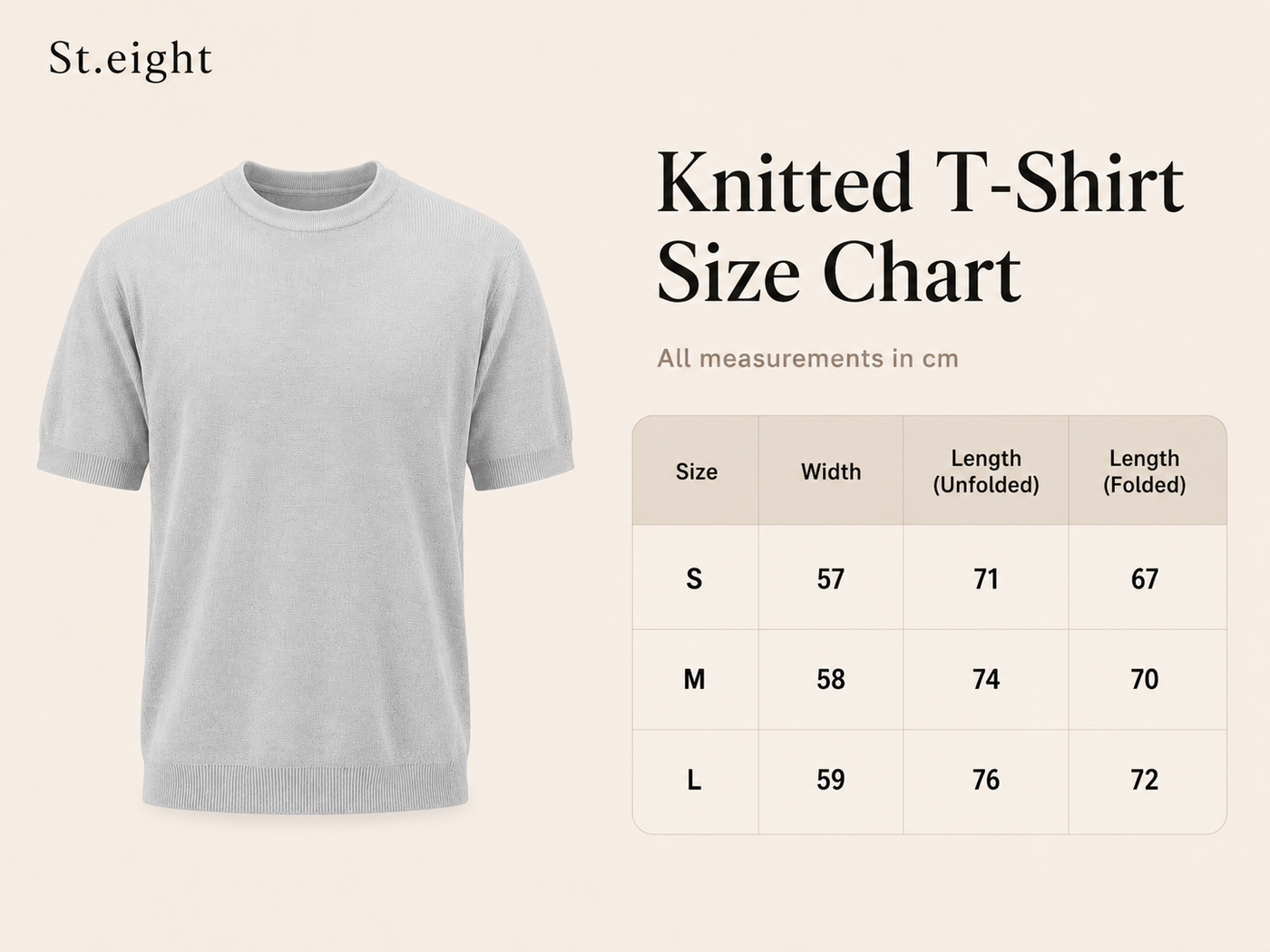 Grey Knitted T-shirt size chart