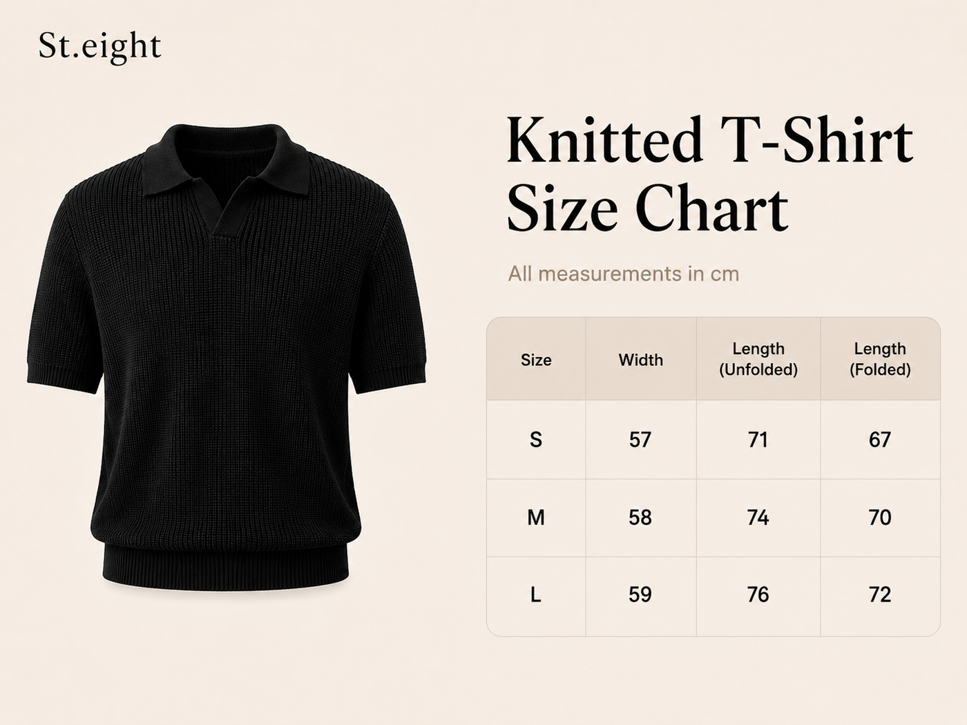 Black Knitted Polo size chart