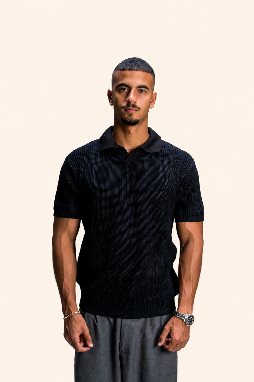 Black Knitted Polo
